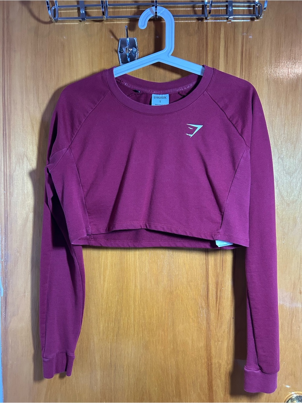 Gymshark Women's Burgundy Cropped Long Sleeve Top